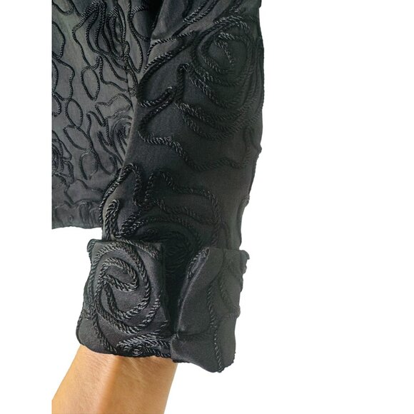 Samuel Dong M Black Floral Textured Embroidered Jacket Adjustable Cuffs - Picture 4 of 11